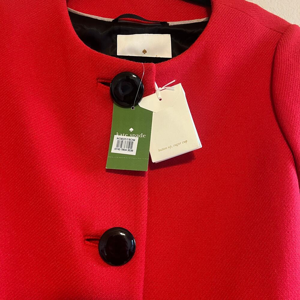 Kate Spade Garby 100% Wool Coat Red Black Ivory Size 4 NWT - Picture 4 of 6